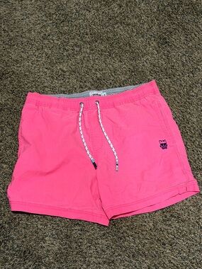 Men's Neon Pink Athletic Drawstring Swim Shorts with Subtle Logo